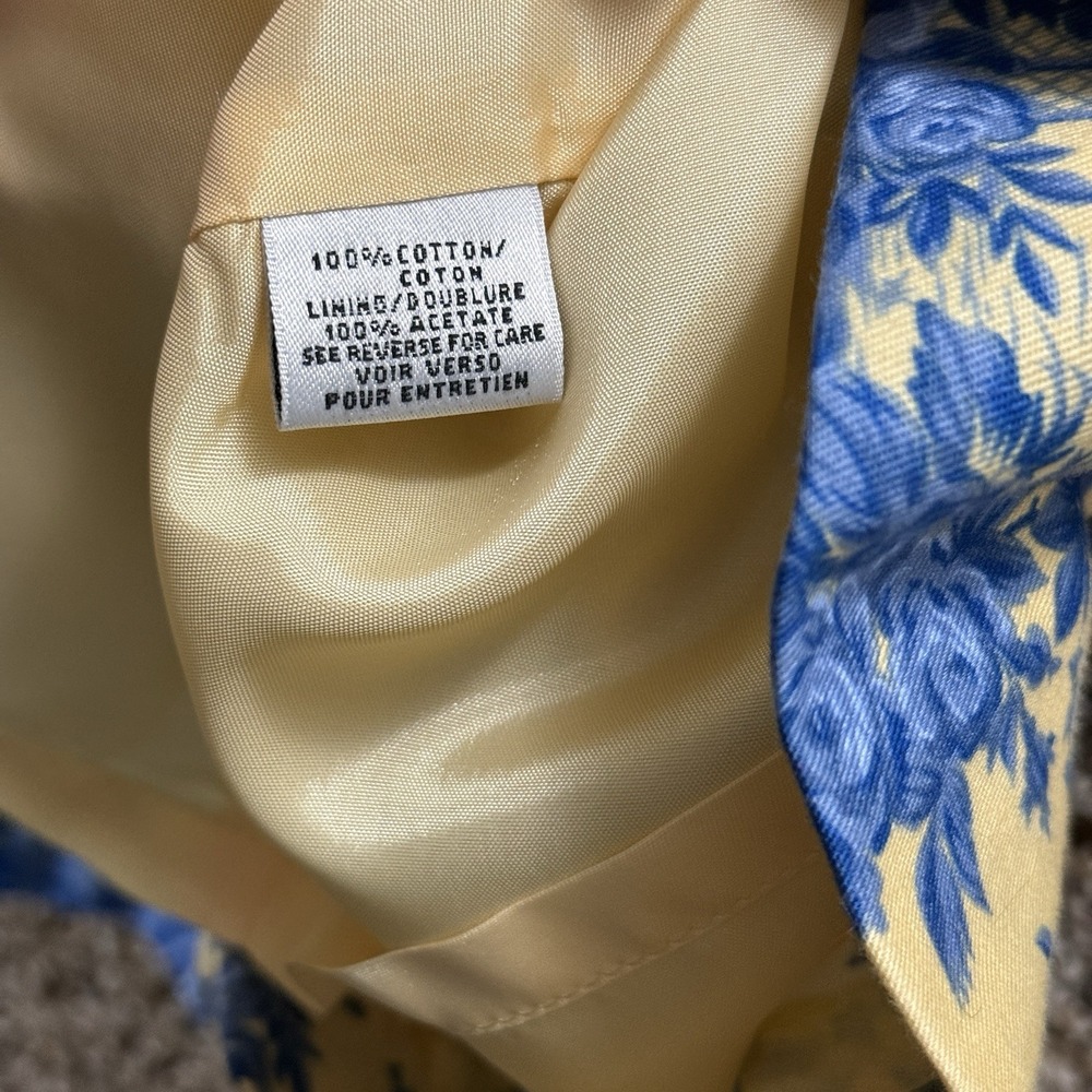 Talbots Petites Size 2 Yellow Blue Toile‎ Print Shift Dress Cotton V-Neck Floral - Picture 4 of 12